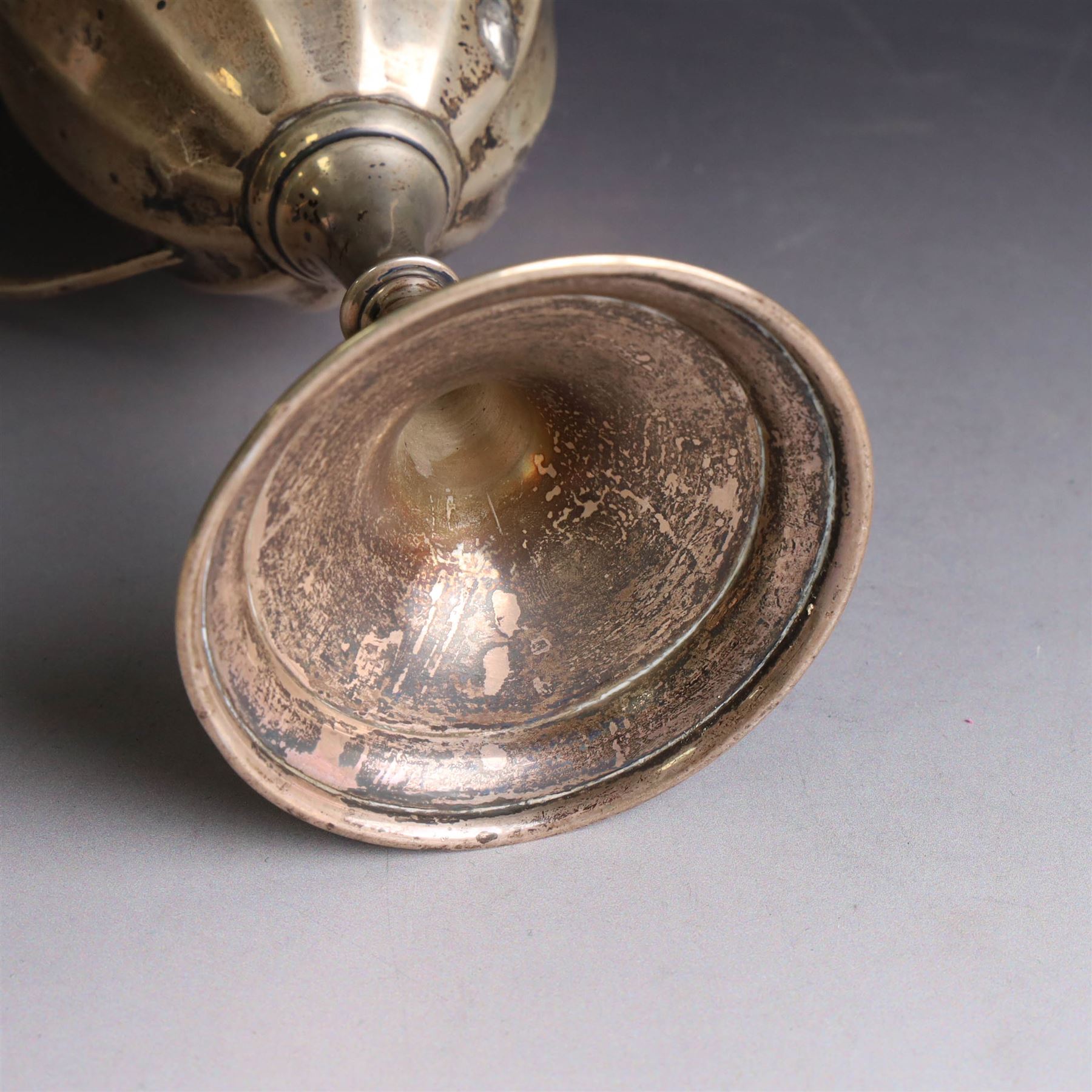 1930s silver trophy cup, of typical part fluted form with presentation engraving to body, with twin handles, one broken loose, hallmarked 	Charles Boyton & Son Ltd, London 1931, H21cm