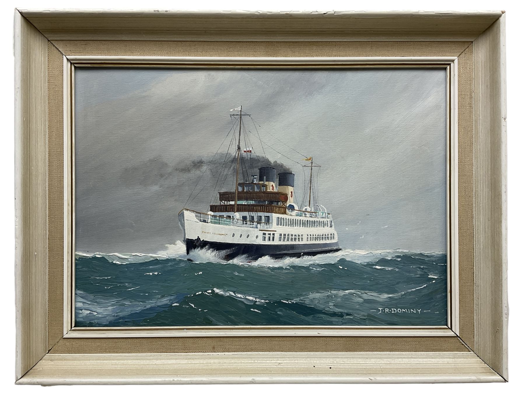 John Rohan Dominy (British 1926-): 'Caledonian Steam Packet Co TSS Duchess of Hamilton', oil on board signed, inscribed and dated 1972 verso 24cm x 34cm
