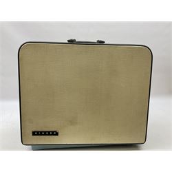 1960s model 347 Singer sewing machine, in baby blue colourway with pedal and original case