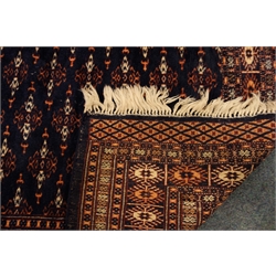  Hand knotted, Persian pattern runner, blue ground with hooked medallion field W97cm, L269cm  