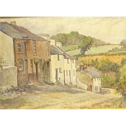  Village Scenes, pair of 19th/early 20th century watercolours signed C L Bancroft 24.5cm x 34.5cm and Portrait of a Girl with Dog, colour print 49cm x 39cm in gilt frame (3)  