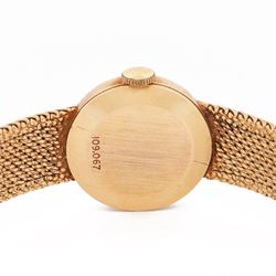Eterna ladies 9ct gold manual wind wristwatch, silvered dial with baton hour markers, on integral 9ct gold bracelet, London 1968