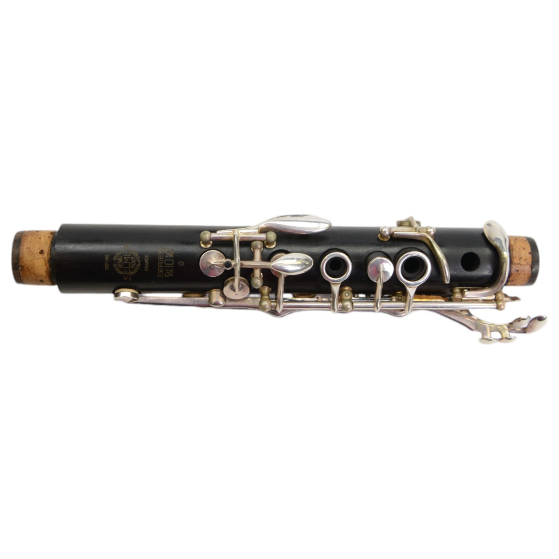 Henry Selmer Series 10G clarinet, wooden body with silver plated keys, in fitted hard case with velvet interior and soft carry case

