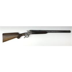 Rare Henry Pieper Liege seven-chambered solid barrel 297/30 calibre rim-fire volley gun with six barrels around a central seventh barrel drilled for simultaneous fire, built on a Remington type rolling block action, blued 62cm barrel with raised rib and twin rear leaf sights, case hardened action complete with loading plate for seven cartridges, walnut stock with chequered pistol grip and fore-end and inset 'silver' cartouche with two Chinese type characters, no.256PLN, L109cm overall