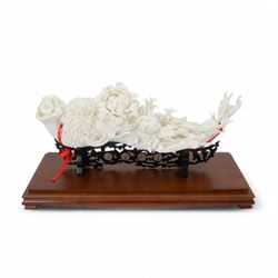 Chinese Jingdezhen porcelain root, in a glass display case, with certificate and box, H35cm