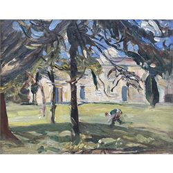 Florence Adelina Hess (Staithes Group 1891-1974): 'Under the Trees', oil on panel unsigned 21cm x 26cm 
Provenance: exh. Phillips & Sons, Marlow, June 1980, label verso