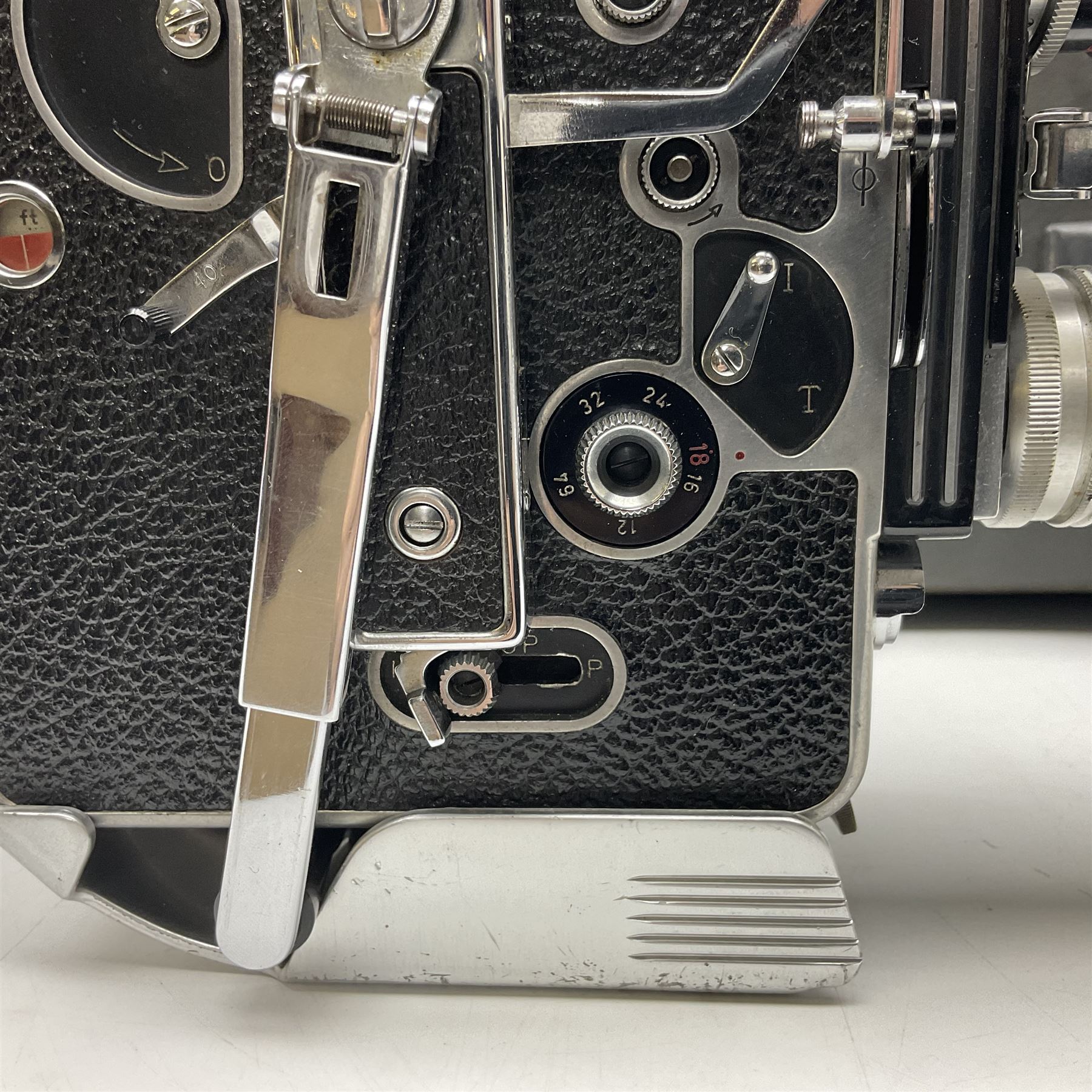 Bolex H16 Reflex camera body, serial no. 136928, with 'Macro-Switar 1:1.9 f=75mm' lens, serial no. 1131474, Switar H16 RX 1:1.6 f=10mm' lens, serial no. 1106324, with hard carry case