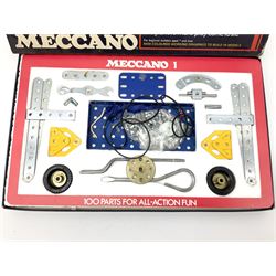 Meccano - 4M Motorised Set with instruction booklet and paperwork; No.1 Set; and No.1 Clockwork Motor; all boxed (3)