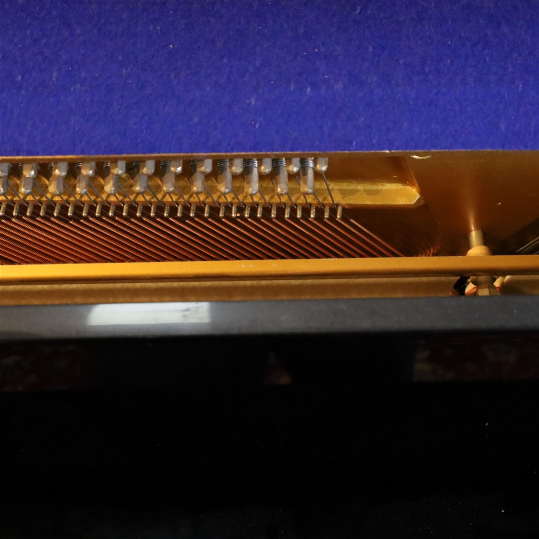 Offenbach by Daewoo model DU-4 upright piano, within high gloss ebonised case, circa 1990s serial no. 154804, with black wooden stool with velvet seat