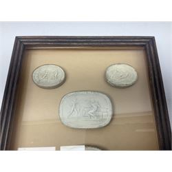 Set of six 19th century Grand Tour plaster intaglios, each depicting classical figures, frame H25cm, W19cm