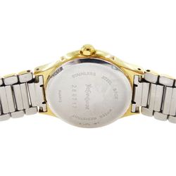 Two Yves Saint Laurent ladies stainless steel quartz wristwatches including 'Moon Phase' with gold plated bracelet, no. 284717, the other with heart shaped face and bracelet links, no. 7N0336