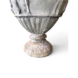 Early 20th century painted plaster classical urn, detailed with swan necks and mythical scenes