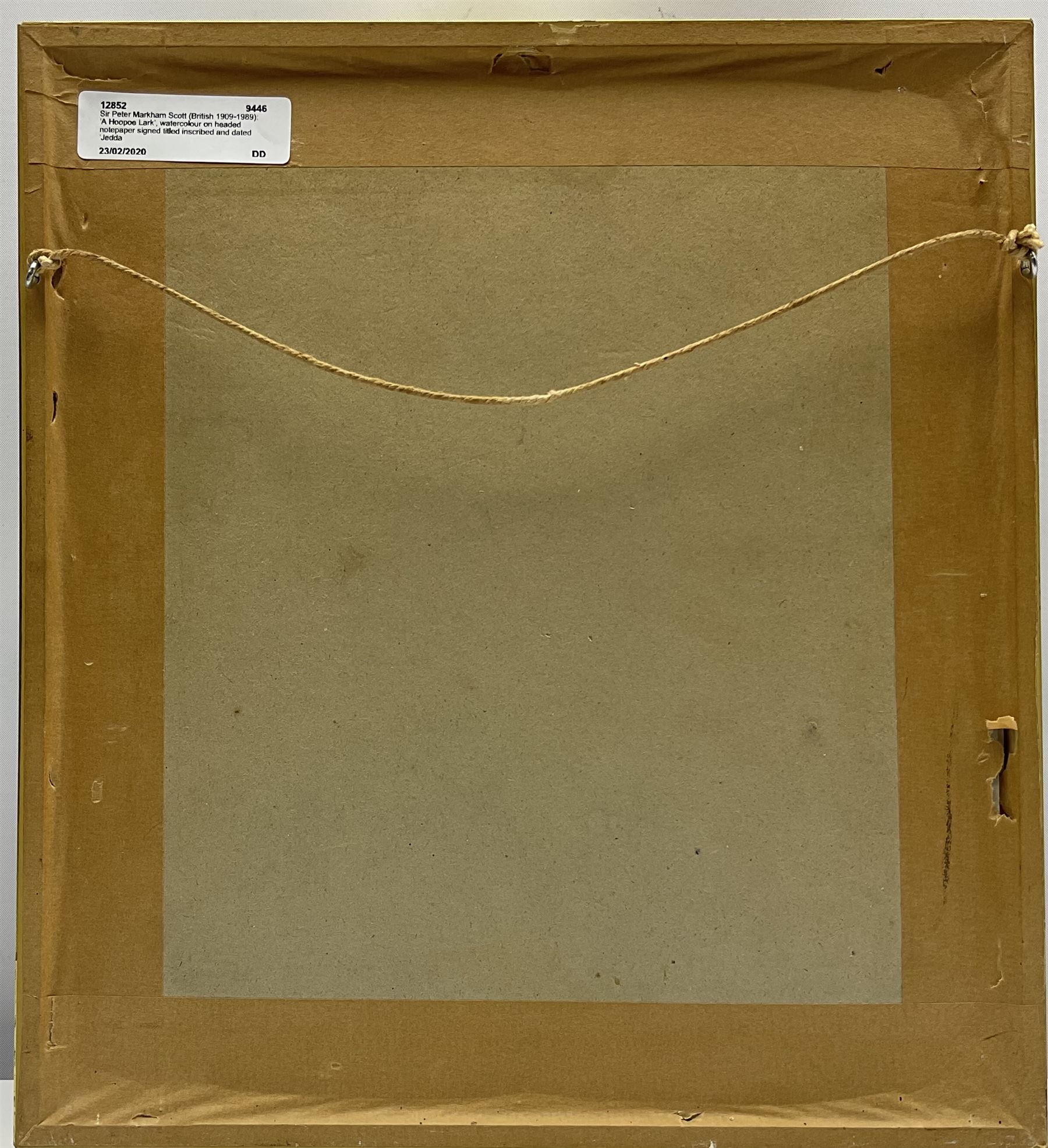 Sir Peter Markham Scott (British 1909-1989): 'A Hoopoe Lark', watercolour on headed notepaper signed titled inscribed and dated 'Jeddah 23rd January 1976', 18cm x 16cm