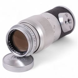 Leica DBP M3 35mm rangefinder camera body, serial no. 1038356, circa 1961, in chrome finish, housed in brown leather Leica case, with a Leitz Wetzlar Sunnilux 1:1.4/50 lens serial no. 1845148, Leitz Wetzlar Elmar 1:4/135 lens serial no. 1825980, 12575N hood, 12521G hood, Leica Meter MC serial no. 99015, Sunpak Auto28 SR Thyristor, Linhof 3 Way Pan tripod, and a Toshiba PE-1 Linear Exposure meter, all housed in an Original Benser Everready Case, most items with instruction booklets 