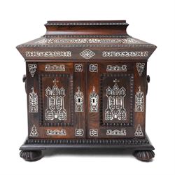 Early Victorian rosewood and mother of pearl inlaid sewing, jewellery, and writing casket ...