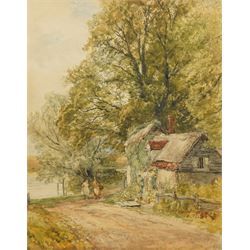 Edmund Morison Wimperis (British 1835-1900): Figures by a Lakeside Cottage, watercolour si...