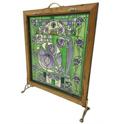 Rennie Mackintosh design Art Nouveau style stained glass fire screen