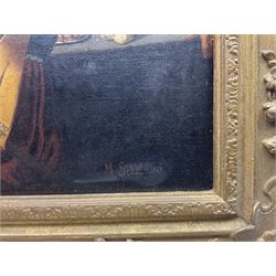 Michael Scholowei (Continental 19th/20th century) after Theodoor Rombouts (Flemish 1597-1637): 'The Card Players', oil on canvas signed 27cm x 38cm