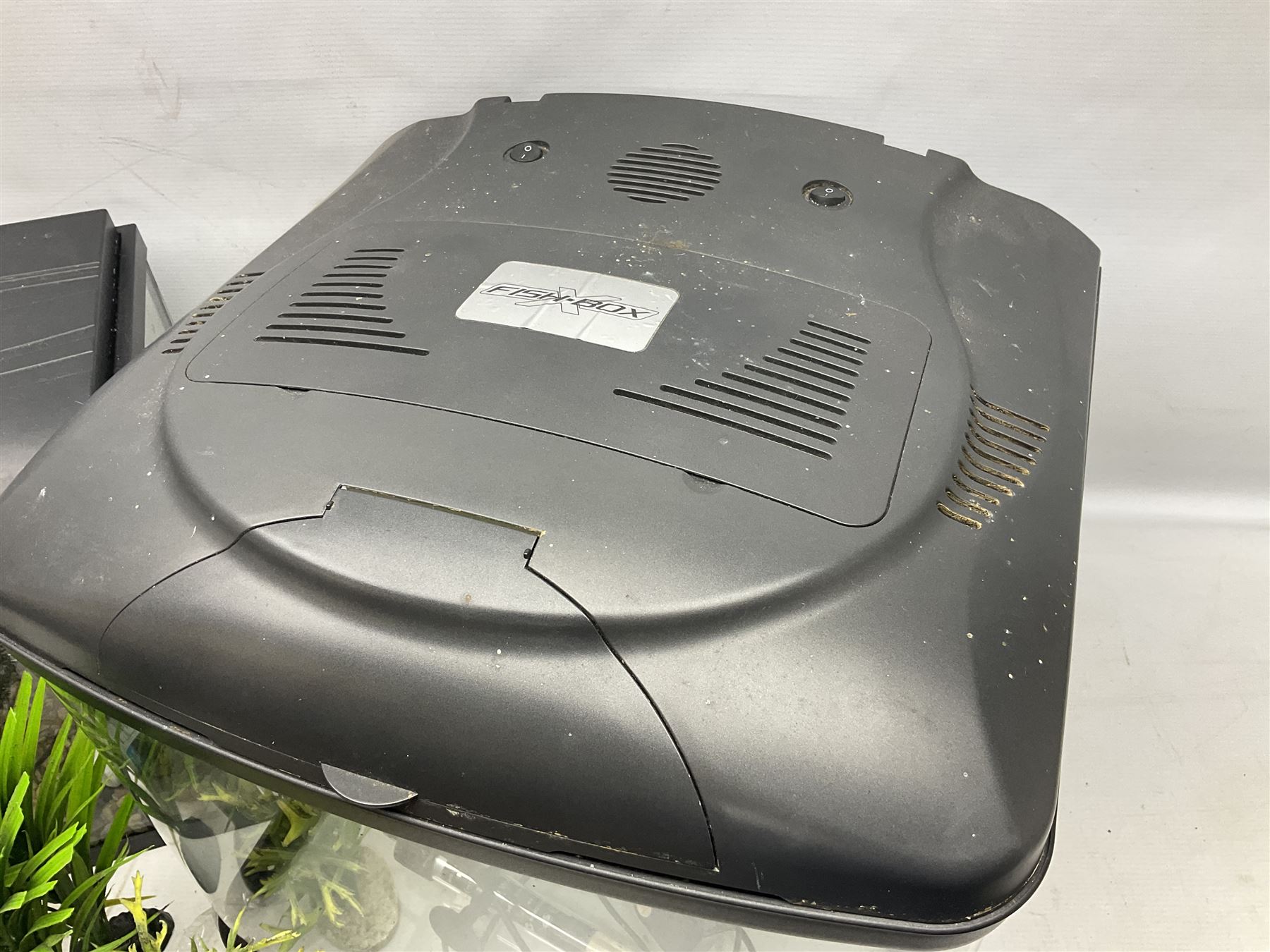 Two fish aquariums, comprising Interpet Aquapod LED starter kit 45l and PAH Fishbox 48l, with various accessories, tallest H40cm