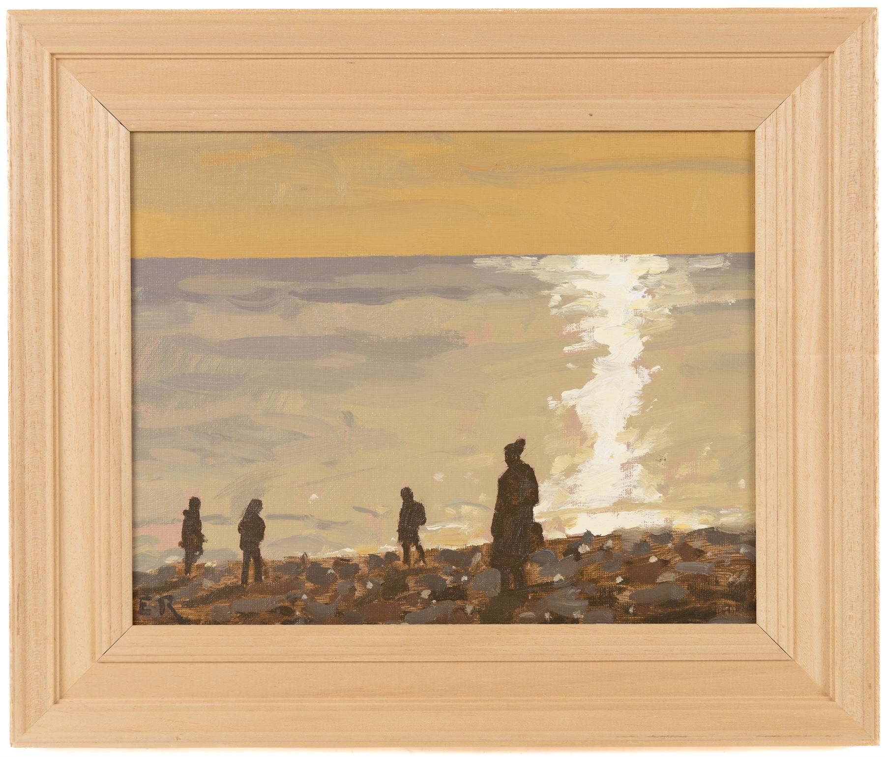 Elliot Roworth (British 1994-): 'Beach Day - Brighton', oil on canvas board signed with initials, titled and dated February 2023 verso 18.5cm x 23.5cm