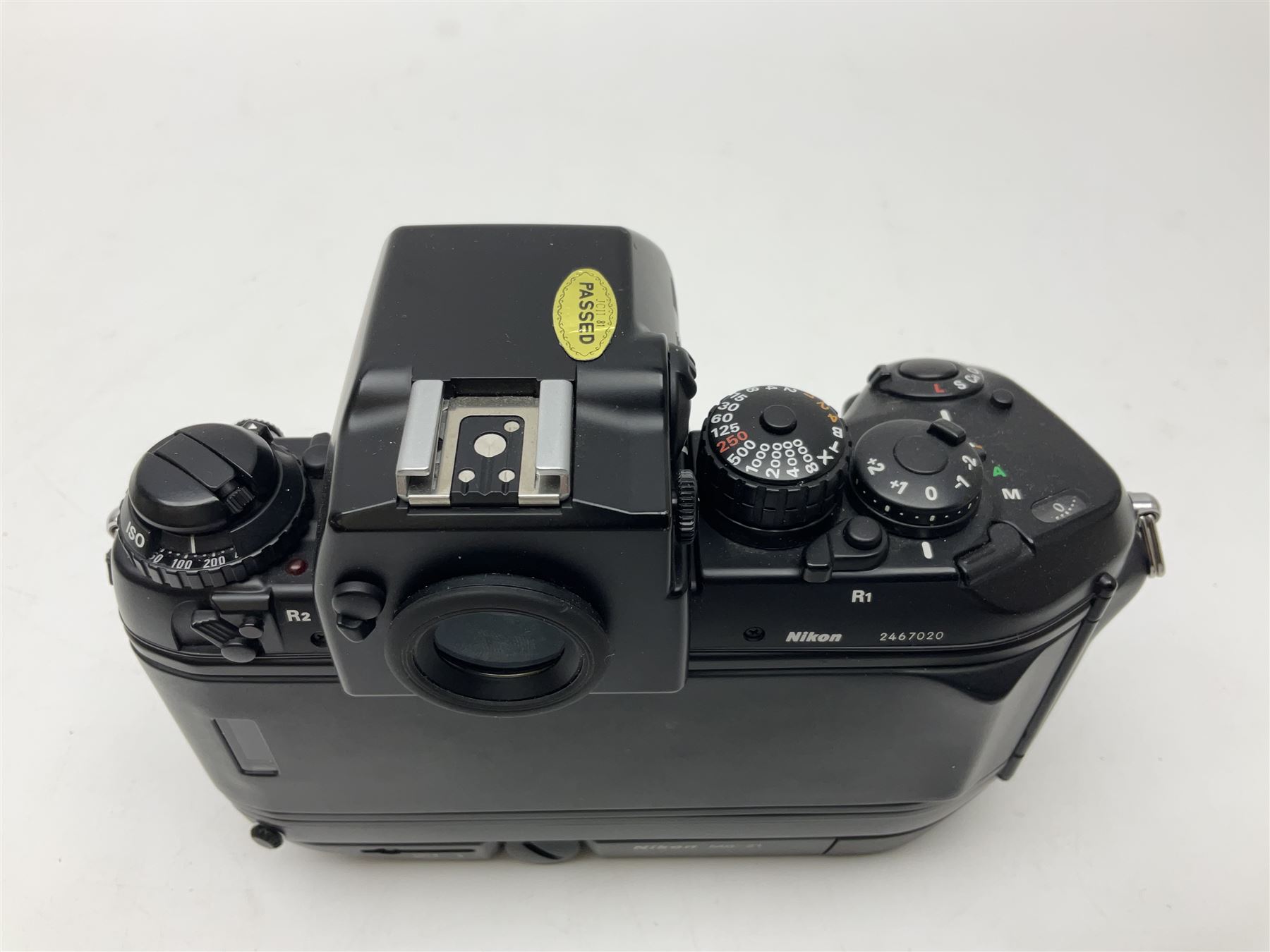 Nikon F4 camera body, serial no. 2467020, with Nikon MB-21 battery pack