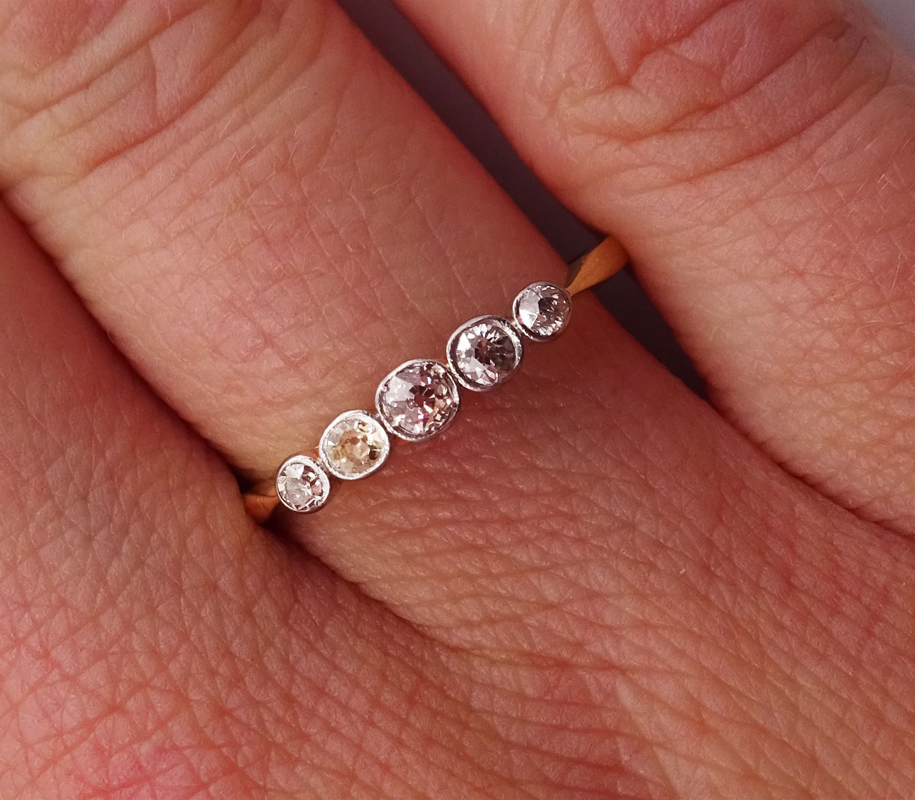 Early 20th century gold five stone old cut diamond ring, stamped 18ct Plat