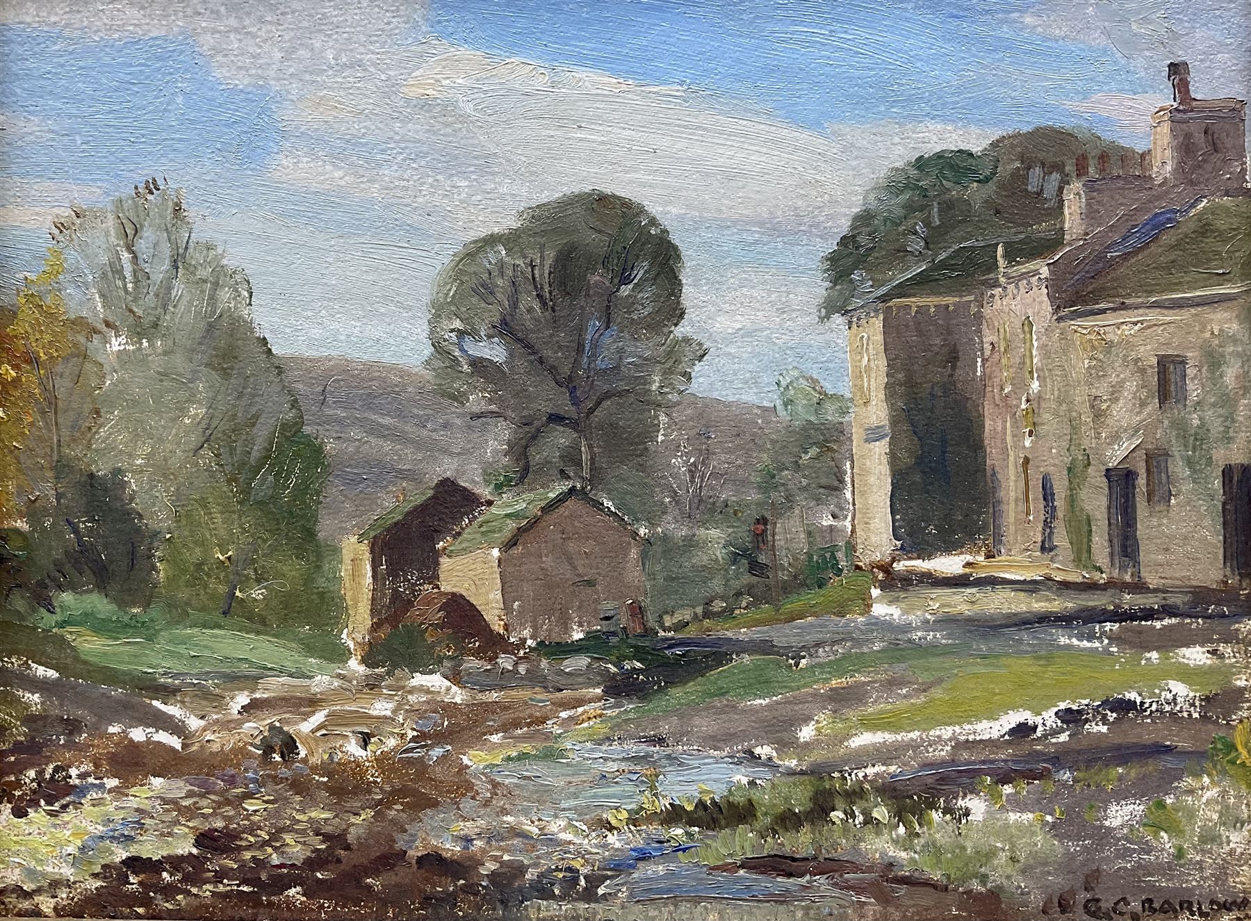 Gordon Clifford Barlow (British 1913-2005): 'The White Lion' Inn - Cray, oil on board signed, titled verso 28cm x 37cm 