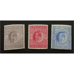  Great Britain King Edward VII mint five shillings, ten shillings and two shillings & sixpence stamps  