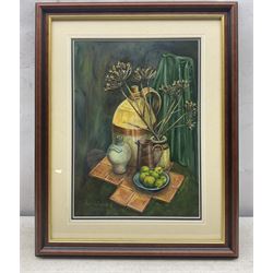 G H Yates (British 20th Century): 'From Sandsend to Whitby', watercolour signed, titled verso; Yolanda (British 20th Century): 'The Isle of Arran', oil on canvas signed, titled verso together with a Ron Wagstaff watercolour and another indistinctly signed pastel max 28cm x 38cm (4)