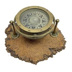 Sestrel brass cased ships gimbal mounted compass, fitted on a burrwood slab, serial no.5532, pat.no.586665 D19cm