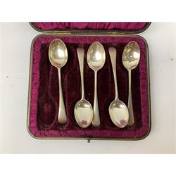 Five hallmarked silver spoons hallmarked London 1898, in case, together with stamped silver pendant depicting religious figure with swan in case, total silver weight approx 80g