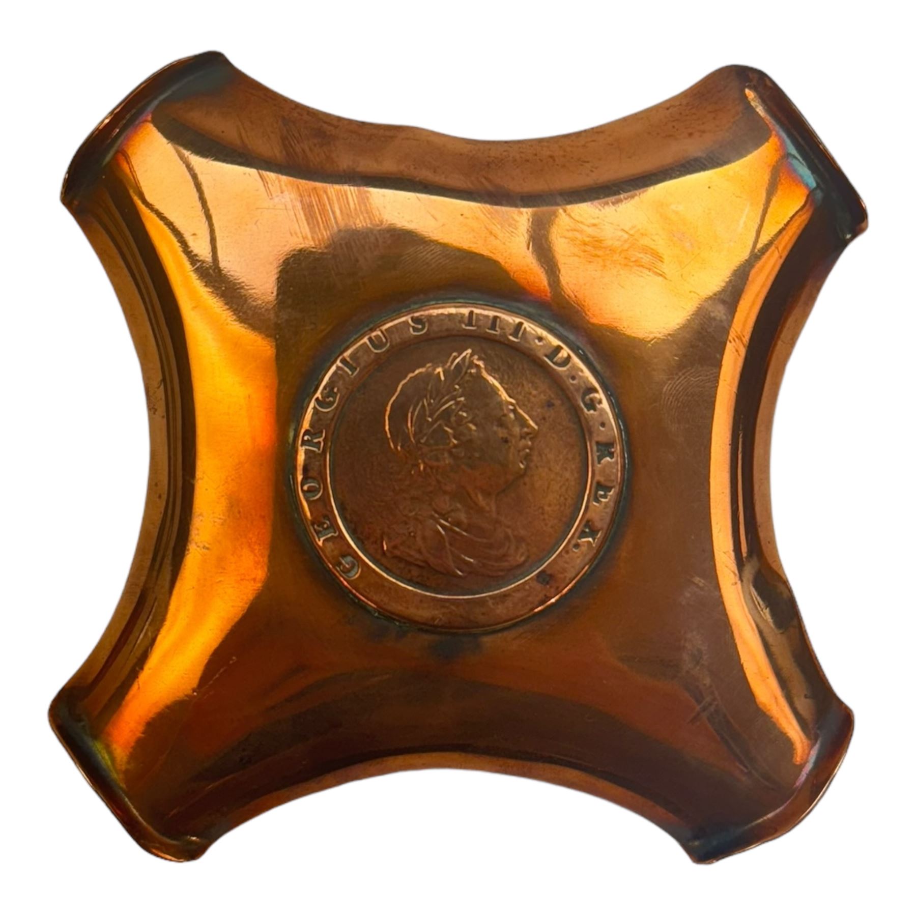 Copper tankards, including one example with plated handle and base stamped 'Barley Corn', brass box with secret compartment, and other brass and copper collectables