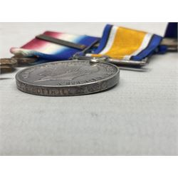 WW1 1914 “Mons Bar” medal trio comprising British War Medal, 1914 star with copy '5th Aug – 22nd Nov 1914' bar and Victory Medal awarded to M1-5988 Pte. A.H. Bottrill A.S.C.; with ribbons