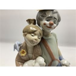 Three Lladro figures, comprising Little Jester no 5203, Pals Forever no 7686 and Naughty Girl no 5006, H25cm