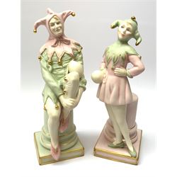Two Royal Doulton figures, The Jester HN3922, and Lady Jester HN3924, each with accompanying certificate, tallest H25cm.