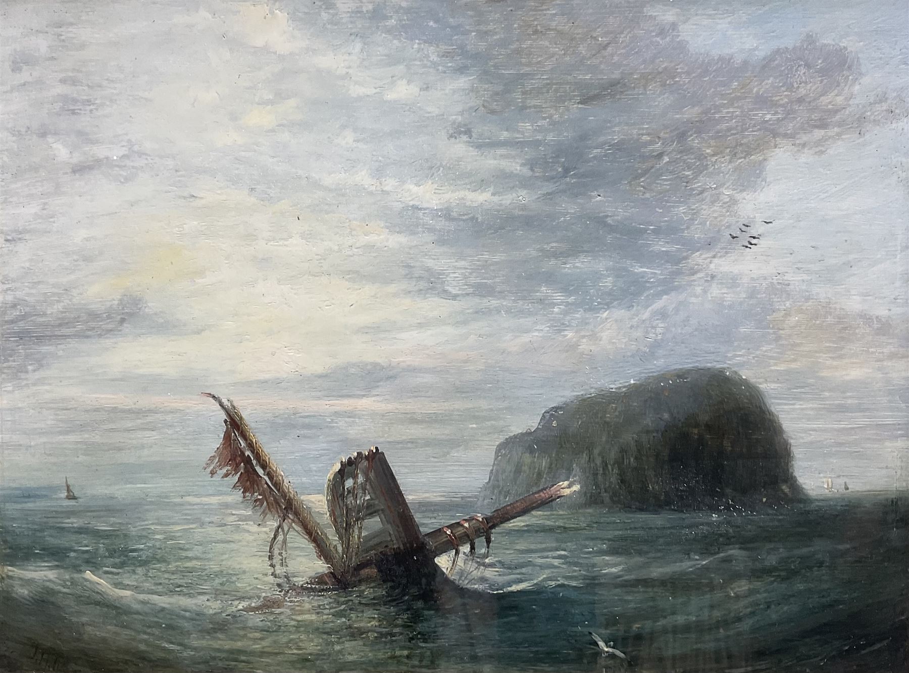 John Harvey Oswald (Scottish 1843-1895): 'A Sketch off the Bass', oil on panel, signed titled and dated 1865 verso 22cm x 30cm 
Provenance: private collection, purchased John Swan Limited 28th November 2013 Lot 45