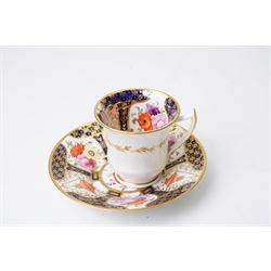 Grainger Lee & Co Worcester teacup, together with a collection of cobalt blue cabinet cups and saucers,  including a Royal Doulton hand-painted example by E Percy, and various others 19th century and later, mostly unmarked (7 pairs)