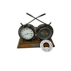 Early 20th century desk companion with an aneroid barometer and clock.