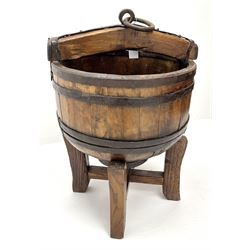 18th century continental hardwood coopered well bucket on stand
