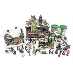 Christmas decorations; Premier LED Christmas Village scene with moving train, together with three Lumineo christmas scenes, and other similar 