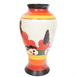 Wedgwood Bizarre by Clarice Cliff, Mei Ping vase, Farmhouse, hand painted based upon an original, limited edition 54/250, with certificate and box, H31cm 