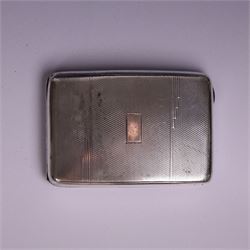 1930s silver cigarette case, of curved rectangular form with engine turned decoration and vacant cartouche, hallmarked Joseph Gloster Ltd, Birmingham 1934 and a 1930s silver sweetheart compact with engine turned decoration and enamel Royal Engineers crest, hallmarked Crisford & Norris Ltd, Birmingham 1939, cigarette box L12cm, H8cm