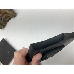 Terry Pratchett Discworld plaques, designed by Clarecraft, comprising 'the First Discworld Event Clarecraft August 95', the collectors guild joining shield, the fools guild DW99C, the seamstresses guild DW98C, the musicians guild DW00C together with 'Door of the mended drum' wall hanging DW17. 