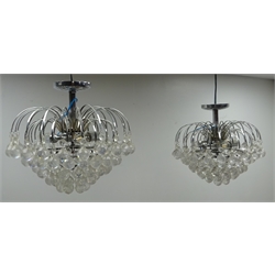  Two contemporary metal light fittings with curved branches and faceted acrylic droplets, W40cm, H35cm  