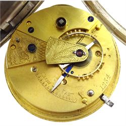 Early 20th century silver open face lever pocket watch No. 1234, white enamel dial with Roman numerals and subsidiary seconds dial, case by Clarke & Ward, London 1913