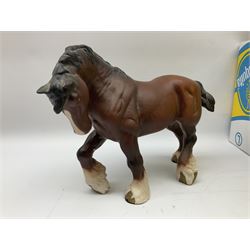 Quantity of animal figures to include matte Beswick Shire horse model 2578, Coopercraft spaniel, Melba Ware German Shepherd and grey Shire horse, Border Fine Arts, Poole Dolphin, other composite and ceramic animal figures 