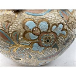 Three jardinières comprising West German Gerz example decorated in relief, Doulton Slaters example with frilled everted rim and a majolica example, and a further two Arthur Wood majolica jugs (5)