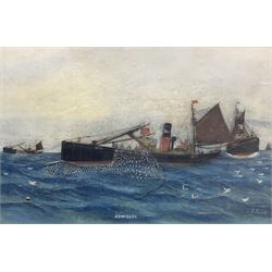 Thompson (Tom) Swan (British 1863-1947): Whitby Drifter WY14 'SS Wyburn' Hauling the Nets, watercolour signed and titled 46cm x 71cm
