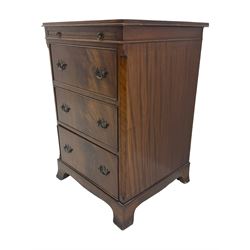 Small 19th century mahogany chest, fitted with slide above three drawers, canted uprights, on bracket feet