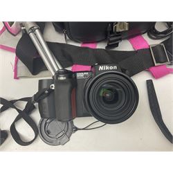 Nikon Coolpix 8700 camera, Sony video camera and Chinon CM-4 camera, with various accessories etc